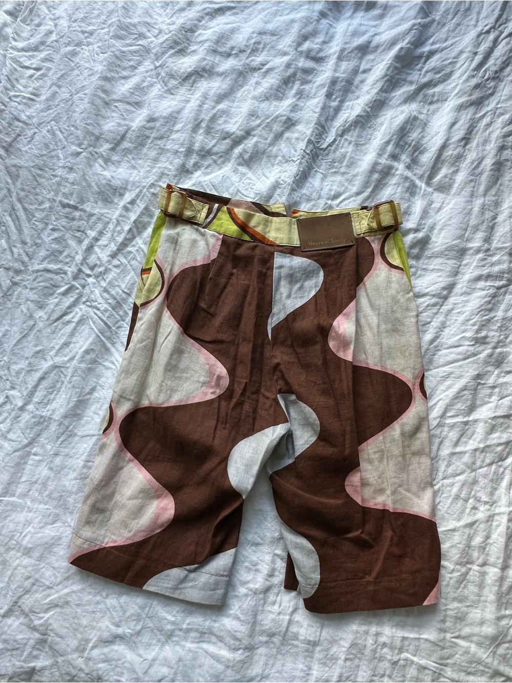 House of Sunny Pink, Brown & Yellow Abstract Wave Shorts - Picture 2 of 4